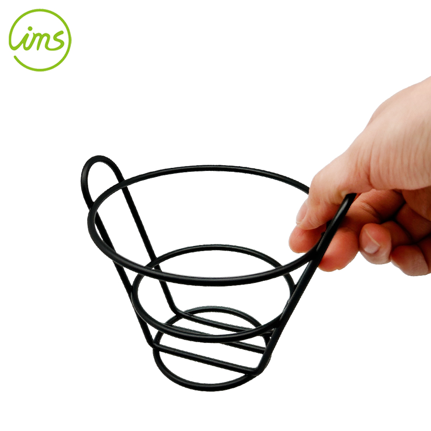 Conical Black Wire Fries & Chips Serving Basket with Handles